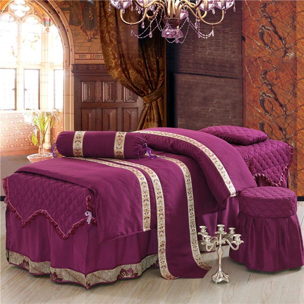 MIPOPS 4-Piece Microfiber Massage Table Sheet Set, Includes Flat Sheet, Fitted Sheet and Fitted Face Rest Cover(Purple,190x70cm(75x28inch))