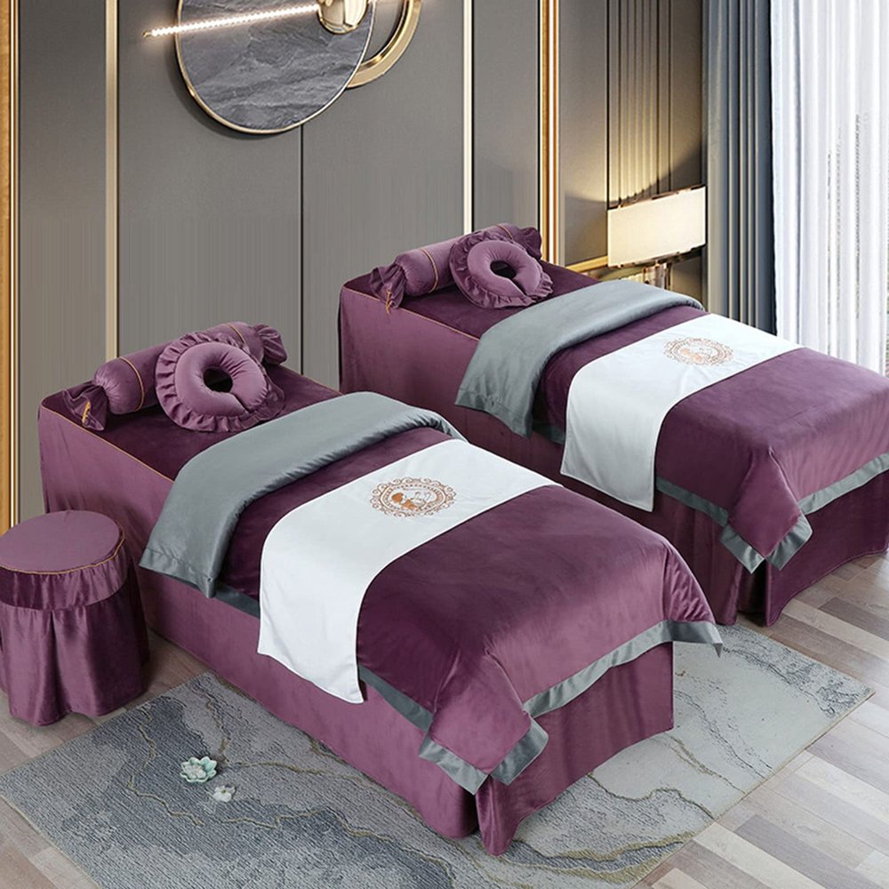 MIPOPS Microfiber Massage Table Sheet Set, Solid Color Soft Beauty Salon Massage Table Skirt Set for Body Physiotherapy Massage(B,190x80cm(75x31inch))
