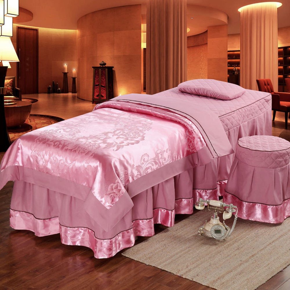 MIPOPS Microfiber Massage Table Sheet Set, Premium Facial Bed Cover, Beauty Salon Massage Table Skirt Set Bedspreads Bed Skirt Sheet(Pink,185x70cm(73x28inch))