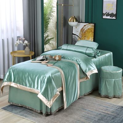 MIPOPS Soft Microfiber Massage Table Sheets Set 4 Piece Set, Solid Color Salon Bed Cover Massage Table Skirt for Body Fumigation Physiotherapy(B,185x70cm(73x28inch))