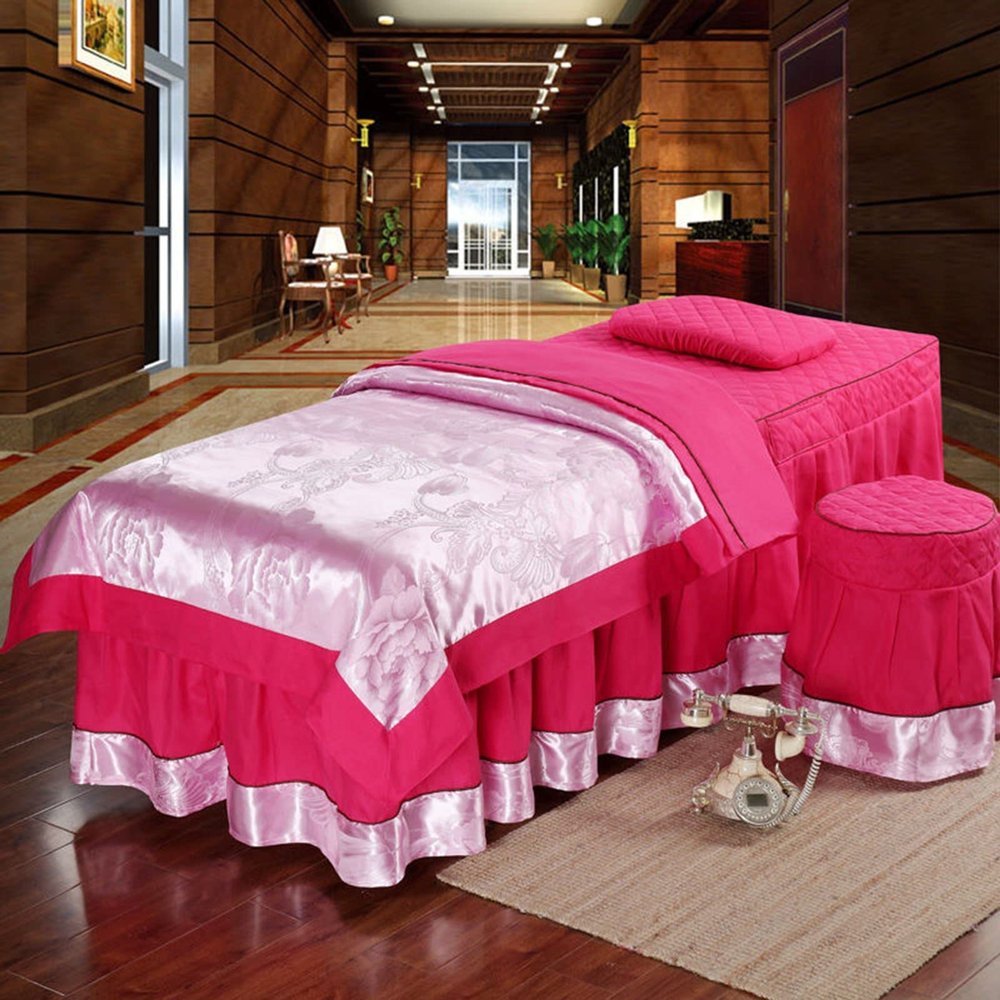 MIPOPS Microfiber Massage Table Sheet Set, Premium Facial Bed Cover, Beauty Salon Massage Table Skirt Set Bedspreads Bed Skirt Sheet(Red,190x80cm(75x31inch))