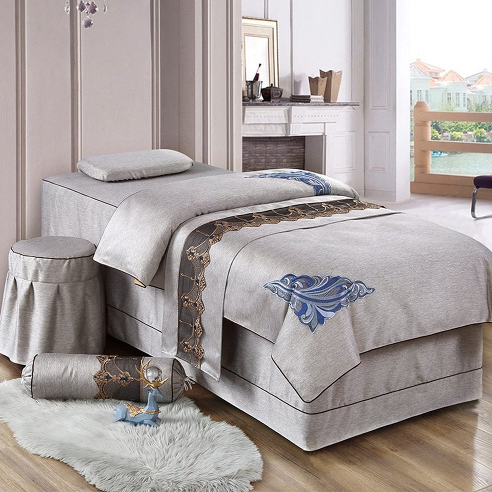 MIPOPS Massage Table Sheet Set, 4-Piece Salon Bed Cover Spa Massage Table Skirt Includes Pad and Face Rest Cover for Body Fumigation Physiotherapy(D,190x80cm(75x31inch))