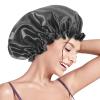Aquior Shower Caps, Reusable Shower Cap for Women, Double Layer Waterproof Hair Cap, Large Size for All Hair Lengths,for Girls Spa Home Salon Use (Black) view 1
