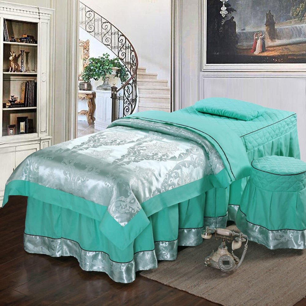 MIPOPS Microfiber Massage Table Sheet Set, Premium Facial Bed Cover, Beauty Salon Massage Table Skirt Set Bedspreads Bed Skirt Sheet(Green,180x60cm(71x24inch))