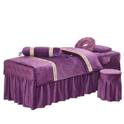 MIPOPS 4-Piece Massage Table Sheet Set, Premium Facial Bed Cover, Includes Massage Face Rest Cover, Massage Table Cover and Massage Fitted Sheet(Purple,190x80cm(75x31inch))