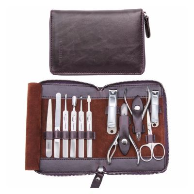 BONAD Toenail Clippers Manicure Set Professional Pedicure Set Nail Scissors Grooming Kit with Leather Travel Case Pedicure Tools Kit Grooming Kit Nail Clipper Set (Color : Purple)