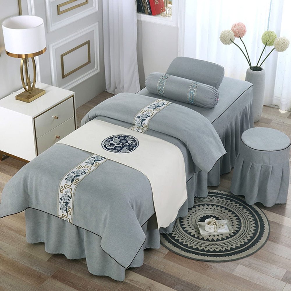 MIPOPS 4-Piece Massage Table Fitted Sheets, Soft Cotton Facial Bed Cover, Includes Flat and Fitted Sheets with Face Cradle Cover(Gray,190x80cm(75x31inch))