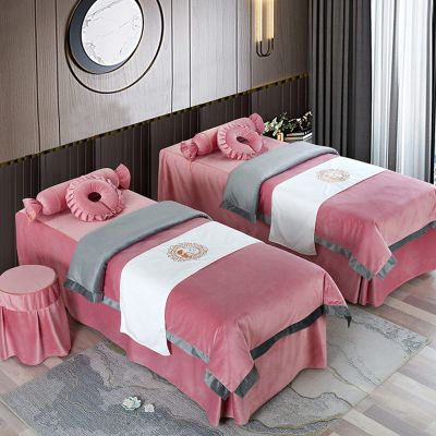 MIPOPS Microfiber Massage Table Sheet Set, Solid Color Soft Beauty Salon Massage Table Skirt Set for Body Physiotherapy Massage(F,190x80cm(75x31inch))