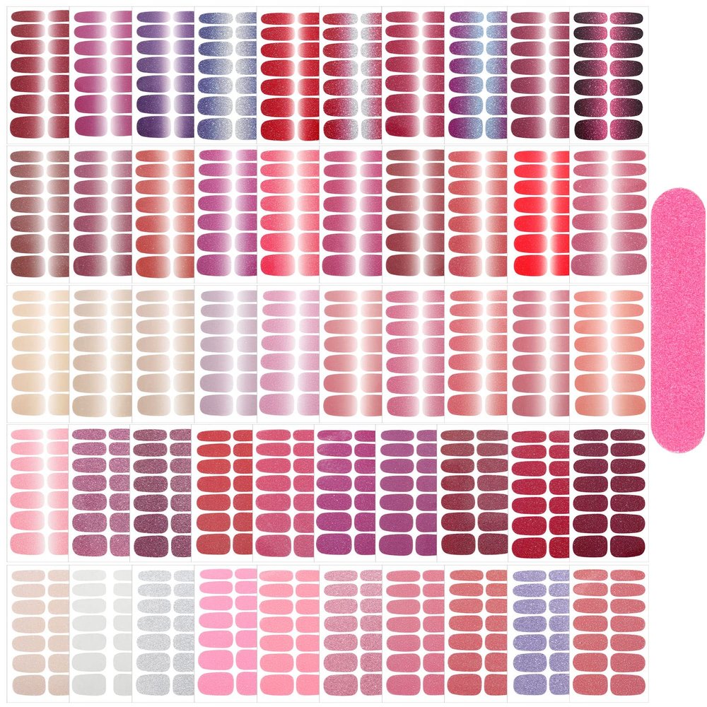 Maitys 700 Pcs 50 Sheets Nail Wraps Stickers Color Nail Strips Glitter Full Wraps for Women Self Adhesive Polish Strips for Women DIY Art Decals with File