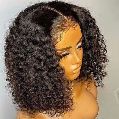 13x6 Human Hair HD Transparent Lace Front Human Hair Wig Short Bob Curly Glueless Wigs for Black Women 150% Density with Baby Hair Brazilian Remy Hair Pre Plucked Natural Hairline 12inch