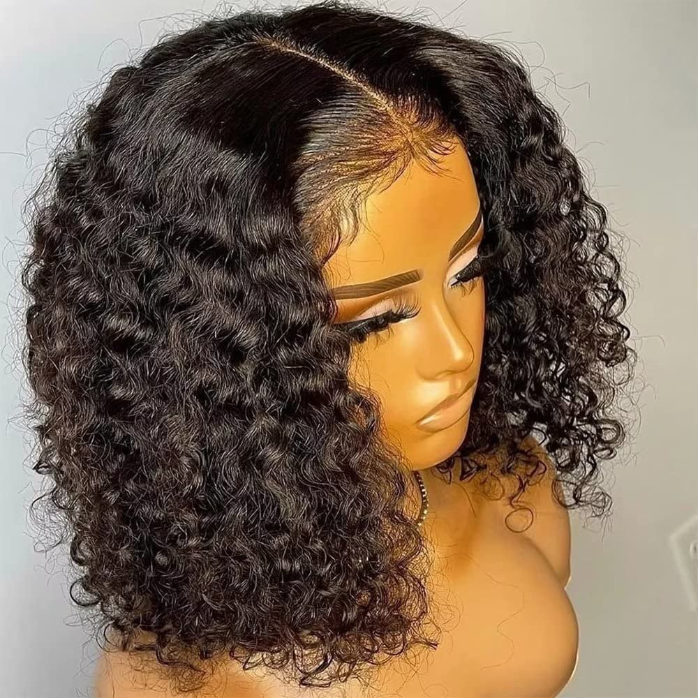 13x6 Human Hair HD Transparent Lace Front Human Hair Wig Short Bob Curly Glueless Wigs for Black Women 150% Density with Baby Hair Brazilian Remy Hair Pre Plucked Natural Hairline 12inch