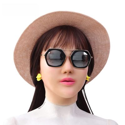 YRZGSAWJ Silicone Female Head Mask Realistic Women Face Mask Named Anjira (Beige)