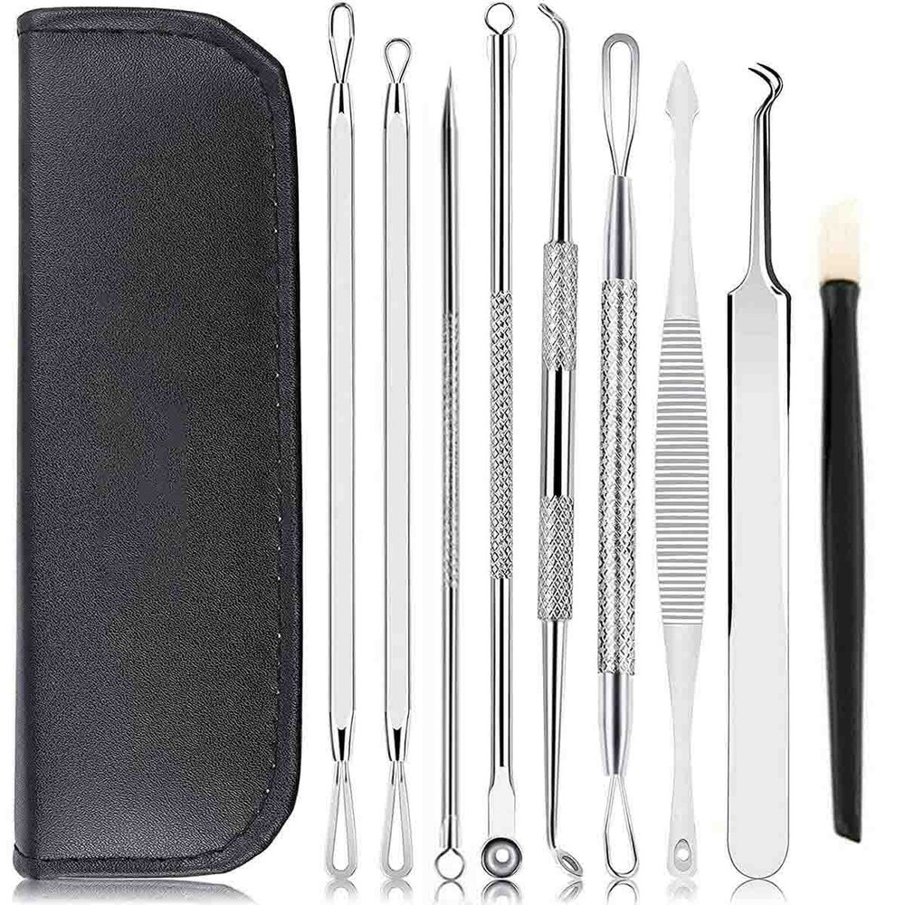 Blackhead Remover, 9 PCS Pimple Popper Tool?Stainless Steel Pimple Extractor Blackhead Removal Tool Risk Free Treatment for Blemish, Whitehead Popping, Blemish