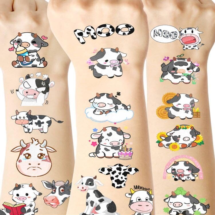 152 Pieces Cow Temporary Tattoos,16 Sheets Cow Themed Tattoos Stickers Party Decoration Supplies Party Decoration