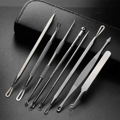 Blackhead Remover 9 Pcs Stainless Steel Pimple Popper Tool Kit Whitehead Blemish Removal Tool Comedone Extractor with Portable Bag