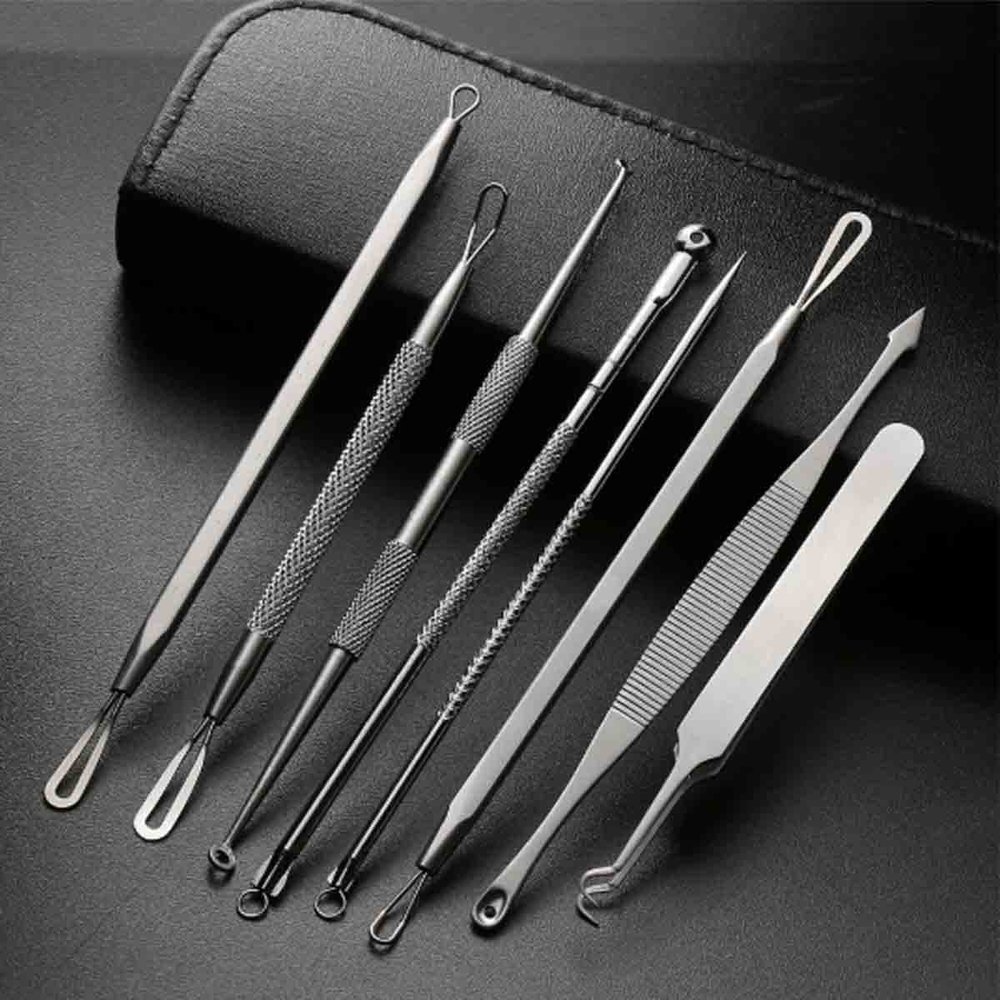 Blackhead Remover 9 Pcs Stainless Steel Pimple Popper Tool Kit Whitehead Blemish Removal Tool Comedone Extractor with Portable Bag