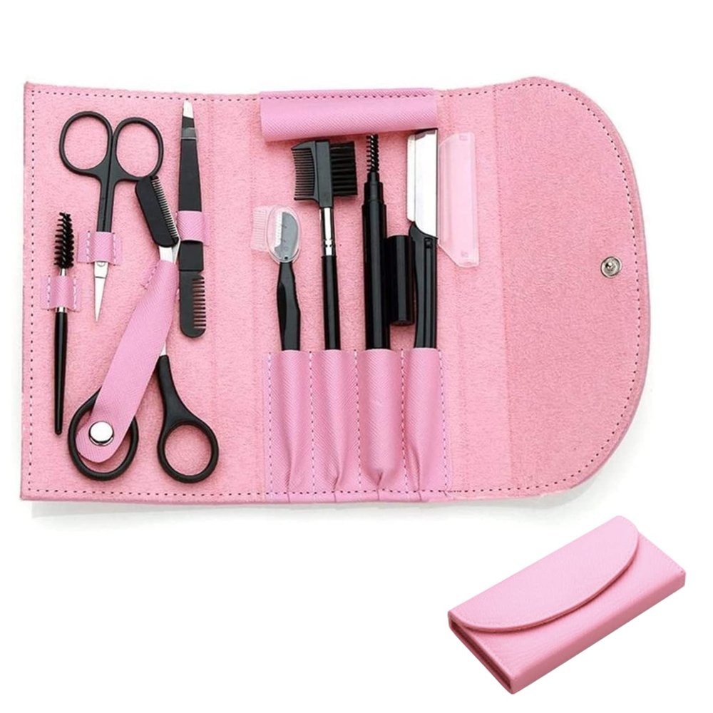 8PCS/SET Professional Eyebrow Shaping Grooming Kit - Beauty Tools Set with Leather Bag Eyebrow Grooming Kit for Women & Men, Eyebrow Trimming Kit With Razor Eyebrow Scissors and Brush with Comb
