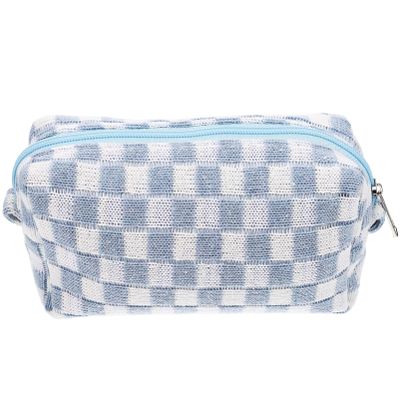 ABOOFAN Make Up Bag Checkered Makeup Bag Travel Toiletry Bag Checkered Cosmetic Bag Portable Makeup Bags Pouch Travel Makeup Pouch for Women Girls Vacation Travel (Sky-Blue) Make Up