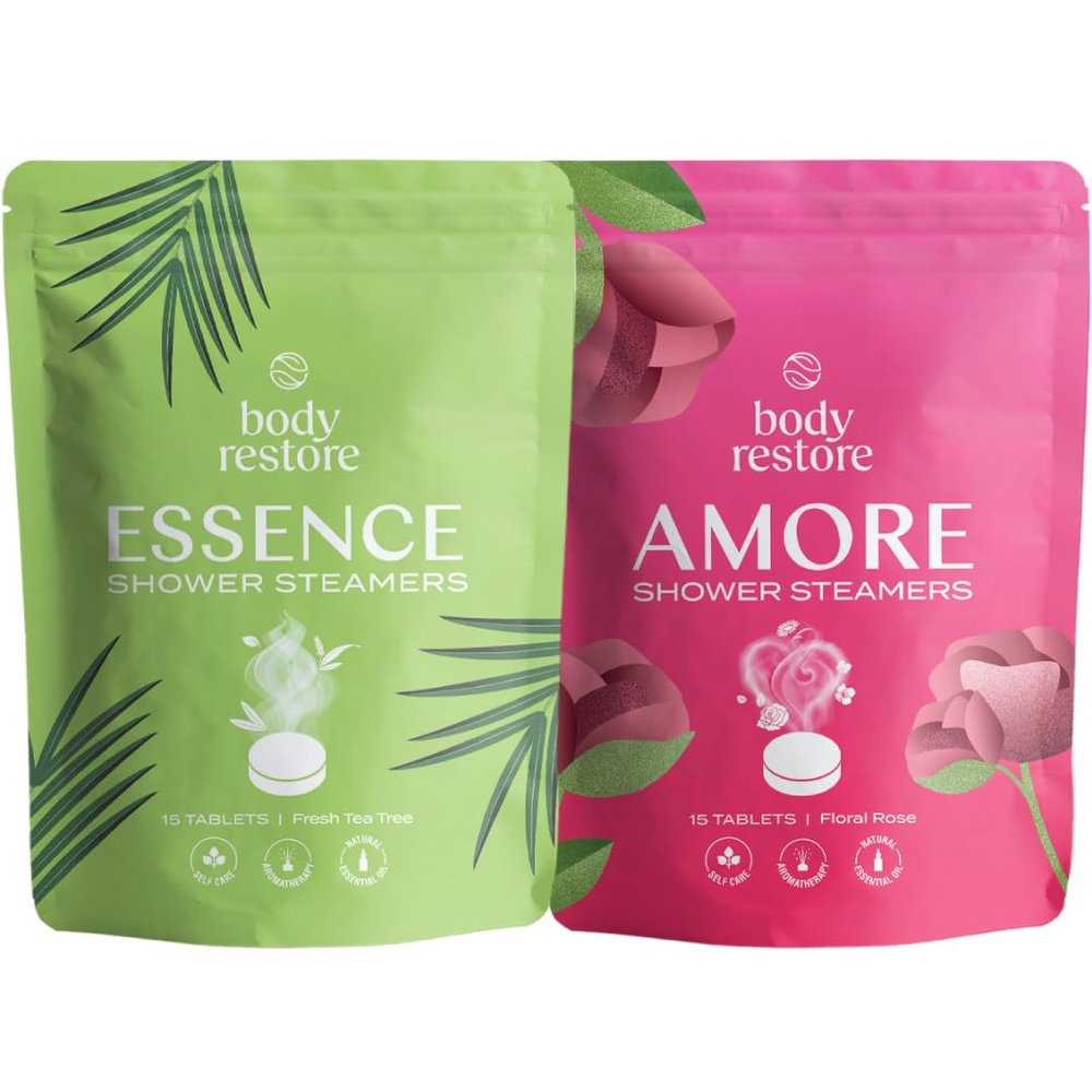 BodyRestore Shower Steamers Aromatherapy (15 Packs x 2) - Gifts for Mom, Gifts for Women & Men, Shower Bath Bombs, Rose, Tea Tree, Essential Oils, Stress Relief
