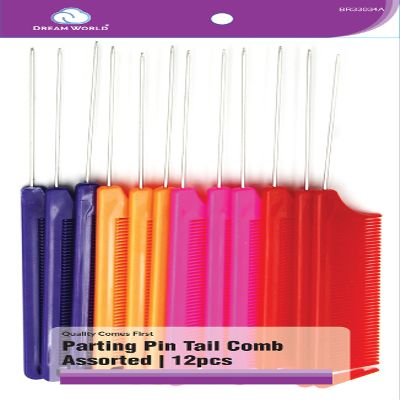 Dream World Parting Metal Pin Tail Comb Assorted 12 Piece BR33034A (Pack of 2)