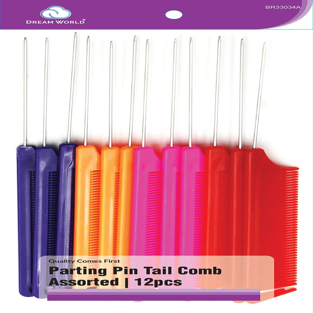 Dream World Parting Metal Pin Tail Comb Assorted 12 Piece BR33034A (Pack of 2)