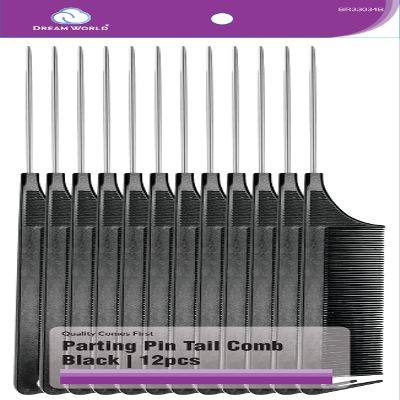 Dream World Parting Metal Pin Tail Comb Black 12 Piece BR33034B (Pack of 2)