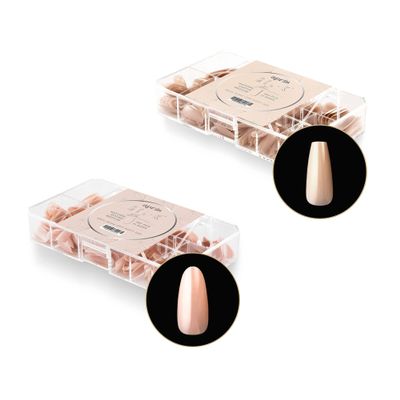 Apres Nail Neutrals Gel-X Alex Natural Coffin Medium & Lila Natural Round Medium Box of Tips Bundle | Includes 300 Gel-X Tips | Premium Quality | 11 Sizes 00-9