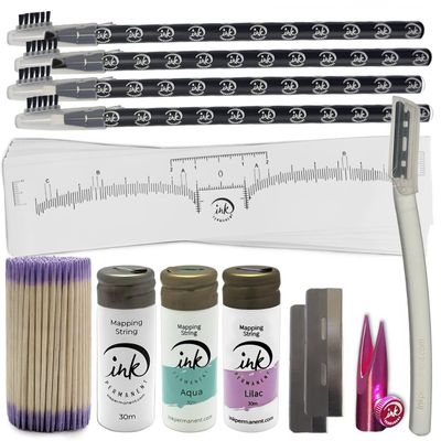 Eyebrow Mapping Kit with White, Lilac, and Aqua Mapping String, [100ft/ 30m],Peel Off Shaping Pencil Set with Eyebrow Pencil Sharpener, Shaper, 10 Eyebrow Ruler and Face Razor