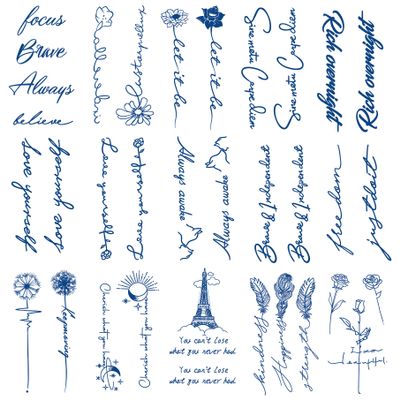 Tiny Fake Tattoos, 15-Sheet Semi-permanent English Temporary Tattoos, Tiny Inspirational Quotes Words Tattoos for Adult Women Face Body Hand