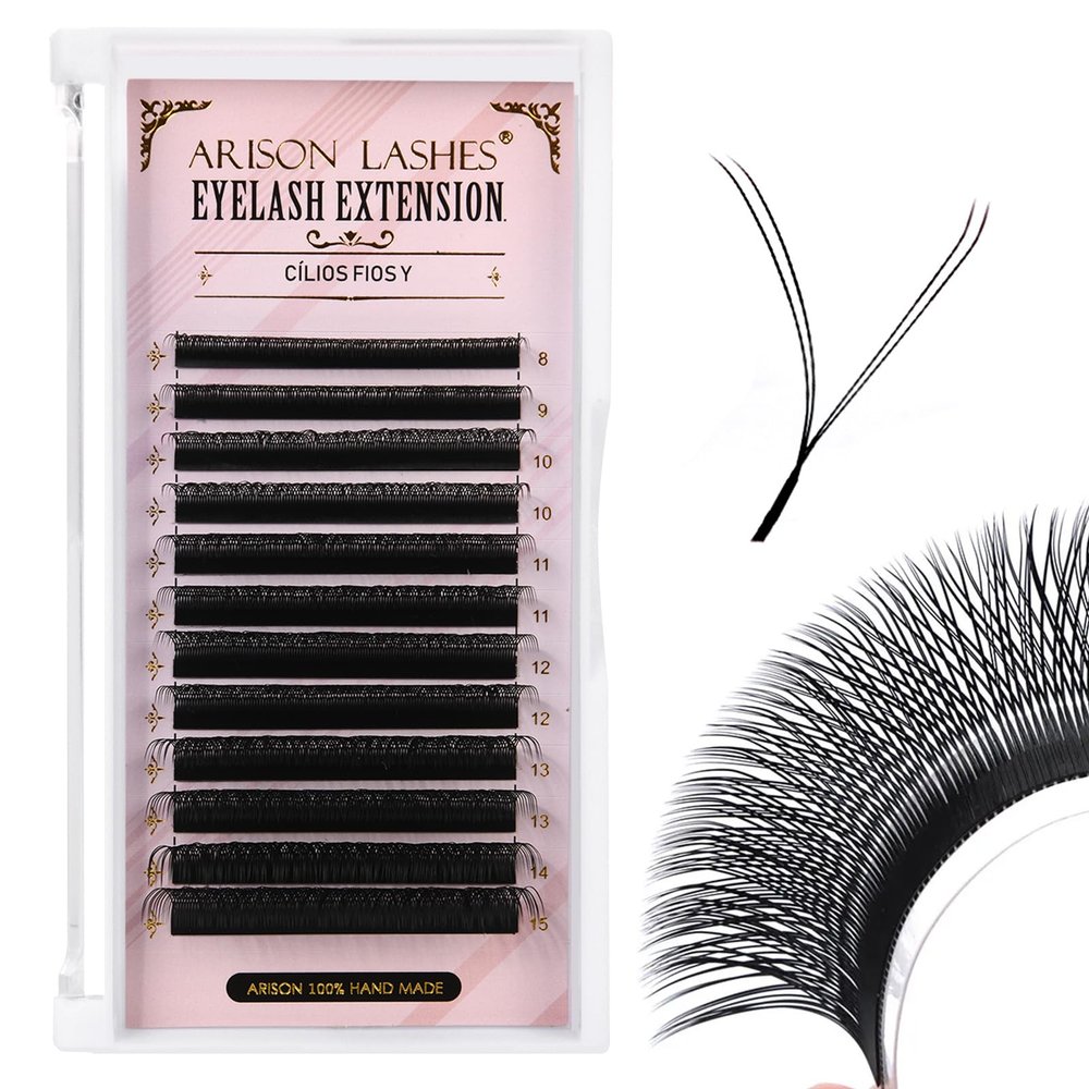 Arison Lashes YY Eyelash Extension Y Lashes C Curl Mix Tray Premade Fans Volume Y Shape Faux Mink Matte 12 rows Cluster pre Fanned Soft Eye Lashes(YY-0.05-C-8-15mix)