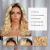 Ombre 613 Blonde Loose Wave Bob Wig 360 Lace Frontal Human Hair Wig Pre Plucked With Baby Hair HD Transparent Lace Dark Roots Brazilian Hair Bleached Knots 150% Density 14Inch view 4