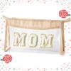 Belanttega Mother's Day Cosmetic Bag - Summer Boho Patch MOM Chenille Varsity Letter Toiletry Kit Beige Clear Waterproof Travel Makeup Bag PVC Zipper Clutch Daily Use Purse Gift for Mom Women Ladies view 1