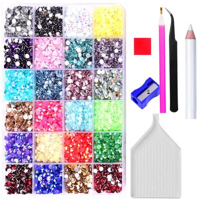 Sunfairy 14000PCS Mixed Size 4MM Jelly ab Resin Rhinestones Box with Tools On Rhinestones for Tumblers Nails Crystals Flatback Colorful Glitter Gems Charms Accessories DIY 3D Nail Art Decorations