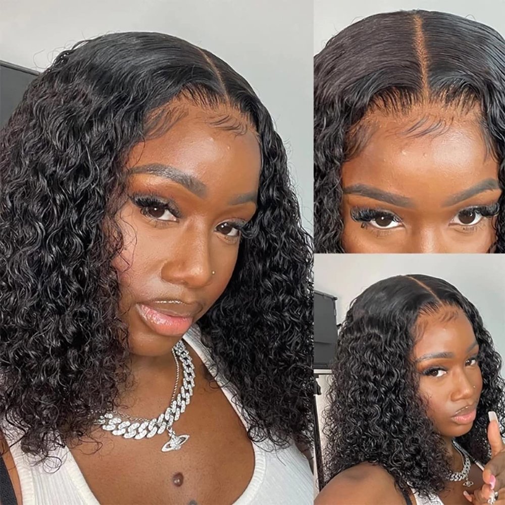13x6 Curly Bob Wig Human Hair Deep Curly Wave Lace Front Wig for Black Women Brazilian Curly Bob Lace Frontal Wig Pre Plucked with Baby Hair Natural Hairline 180% Density