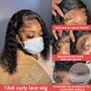 13x6 Curly Bob Wig Human Hair Deep Curly Wave Lace Front Wig for Black Women Brazilian Curly Bob Lace Frontal Wig Pre Plucked with Baby Hair Natural Hairline 180% Density view 2
