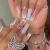FRUJCDKI White Flower Pressed Nails Rectangular Fake Nails French Square Head Nail Art Decorative Coffin Nails Delicate Diamond Rhinestones 3D Flower Design Acrylic Pressed Nails Women Girls 24Pcs view 1