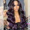 100% Brazillian Virgin Human Hair Wigs Dark Purple Color Body Wave Style 4x4 Full Lace Front HD Transparent Lace Wigs for Black Women 180% Density Pre Plucked Hairline (26inch, 4x4 Closure Wig) view 1