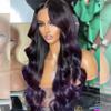 100% Brazillian Virgin Human Hair Wigs Dark Purple Color Body Wave Style 4x4 Full Lace Front HD Transparent Lace Wigs for Black Women 180% Density Pre Plucked Hairline (26inch, 4x4 Closure Wig) view 4