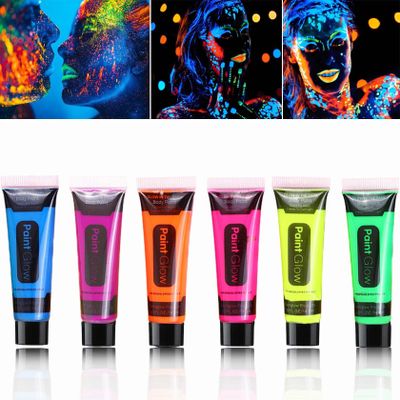 6 Pcs Glow in the Dark Face Body Paint,Blacklight Neon Face & Body Paints,Easily Cleanable Paint Set Neon Makeup Glow in the Dark Party Supplies