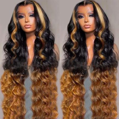 13x6 Lace Front Wigs Human Hair Pre Plucked Body Wave 13x6 1B/30 Ombre Transparent Lace Frontal Wigs With Baby Hairs Glueless Wigs Brown Highlight Balayage Wigs Human Hair Wigs For Women 24 Inch
