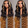 13x6 Lace Front Wigs Human Hair Pre Plucked Body Wave 13x6 1B/30 Ombre Transparent Lace Frontal Wigs With Baby Hairs Glueless Wigs Brown Highlight Balayage Wigs Human Hair Wigs For Women 24 Inch view 1