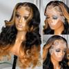 13x6 Lace Front Wigs Human Hair Pre Plucked Body Wave 13x6 1B/30 Ombre Transparent Lace Frontal Wigs With Baby Hairs Glueless Wigs Brown Highlight Balayage Wigs Human Hair Wigs For Women 24 Inch view 2