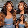13x6 Lace Front Wigs Human Hair Pre Plucked Body Wave 13x6 1B/30 Ombre Transparent Lace Frontal Wigs With Baby Hairs Glueless Wigs Brown Highlight Balayage Wigs Human Hair Wigs For Women 24 Inch view 3