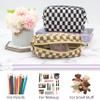PAZIMIIK Checkered Makeup Bag for Purse Portable Zipper Make Up Pouch Small Cosmetic Case for Travel Accessories (2PCS Black Coffee) view 2