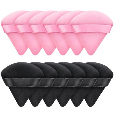 12 PCS Powder Puff Triangle Makeup Puffs for Loose Setting Powder Face Body, Foundation Blender Velour Setting Powder Puff, Super Soft Eye Makeup Wedges Beauty Tools (6 Black 6 Red)