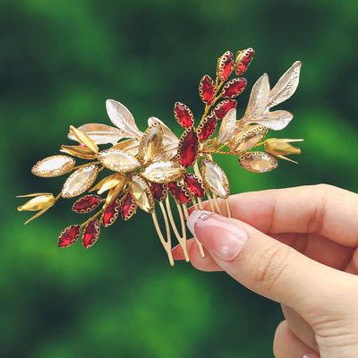 Campsis Rhinestones Bride Wedding Hair Comb Gold Flower Bridal Hair Piece Leaf Crystal Hair Accessories for Women