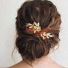 Campsis Rhinestones Bride Wedding Hair Comb Gold Flower Bridal Hair Piece Leaf Crystal Hair Accessories for Women view 2