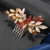 Campsis Rhinestones Bride Wedding Hair Comb Gold Flower Bridal Hair Piece Leaf Crystal Hair Accessories for Women view 4