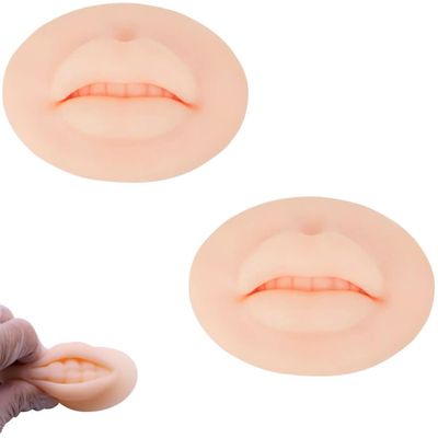 AIYUENCICI 2 Pcs 3D Tattoo Practice Lips, Soft Silicone Realistic Tattooing Fake Skin for Semi Permanent Make Up Microblading Lip Training Kit (Beige)