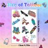 16 Sheet Roller Skate Party Favors Roller Skating Temporary Tattoos Stickers for Kids Girls Boys Throwback to 90s Roller Skate Theme Party Decorations supplies (192 PCS) view 3